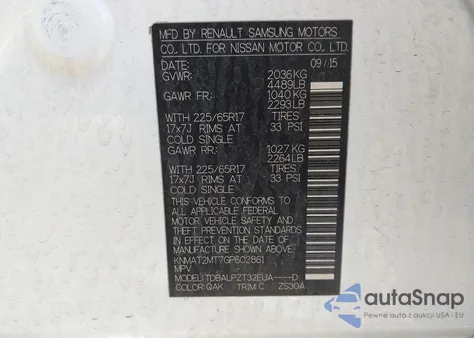 2016 Nissan Rogue S z USA, uszkodzony, nr VIN KNMAT2MT7GP602861